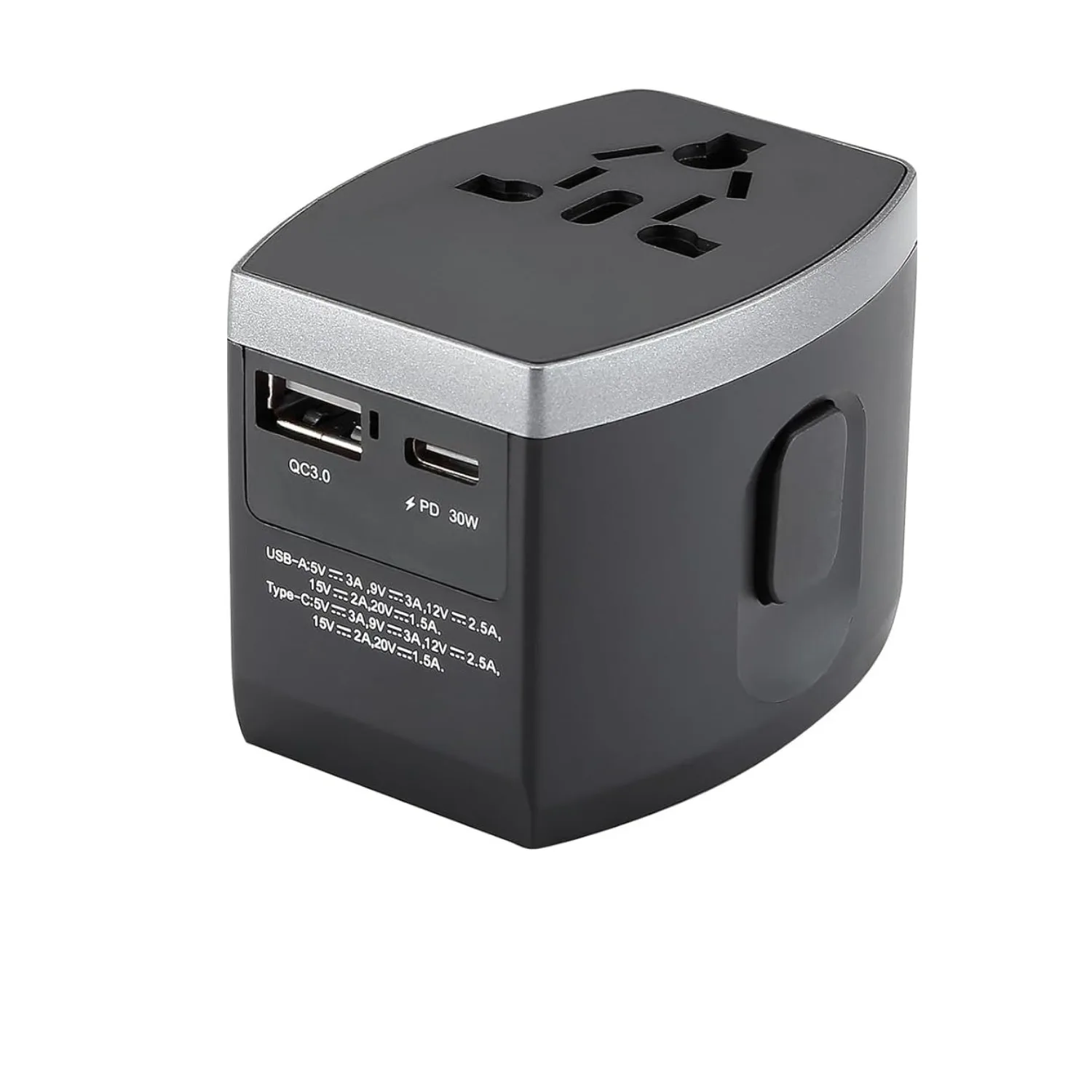 PD 30W All-in-One Universal Power Adapter Worldwide International Wall Charger with 1 USB 1 Type C Travel Adapter QC3.0 Function