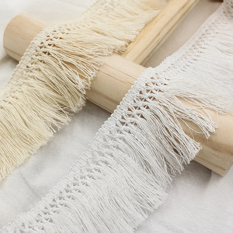 Wholesale 6cm Black White Natural Fabric Knot Polyester Tassel Fringe Lace Trim for Sewing Rug Blanket Curtain