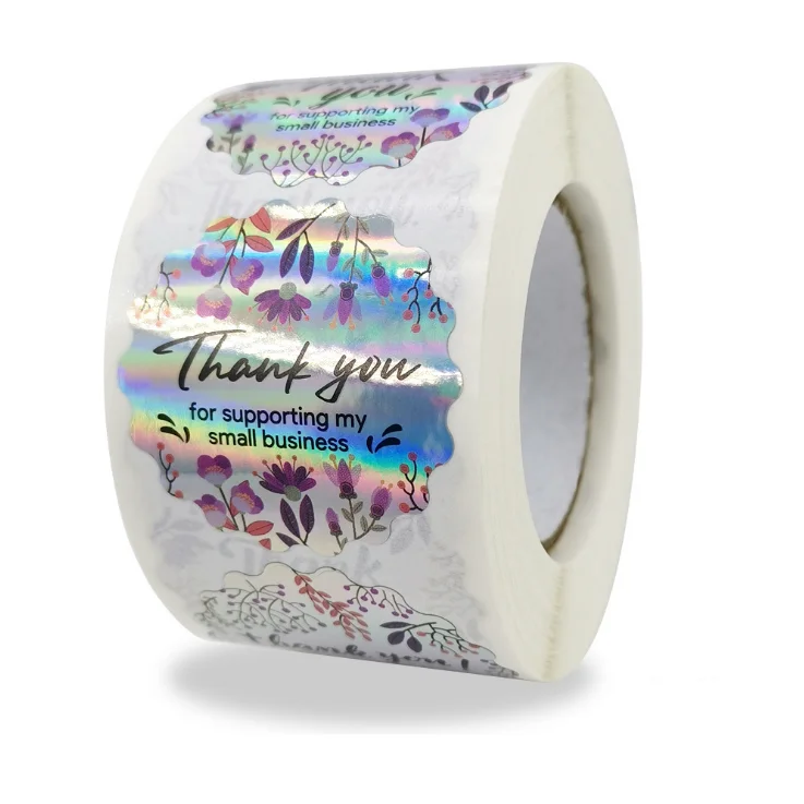 Wholesale 1.5 inch Round  thank you holographic self adhesive sticker paper