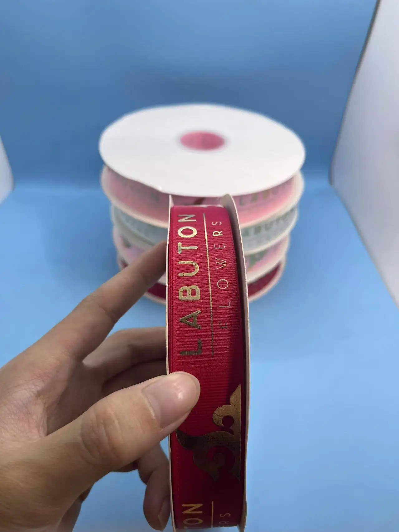 Solid Color Pink Grosgrain Ribbon Luxury Custom Size Glitter Grosgrain 1inch Soft Ribbon For Birthday