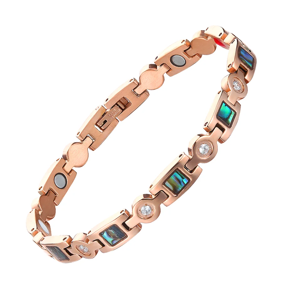 Women Shell Crystal Magnetic Stainless Steel Bracelets