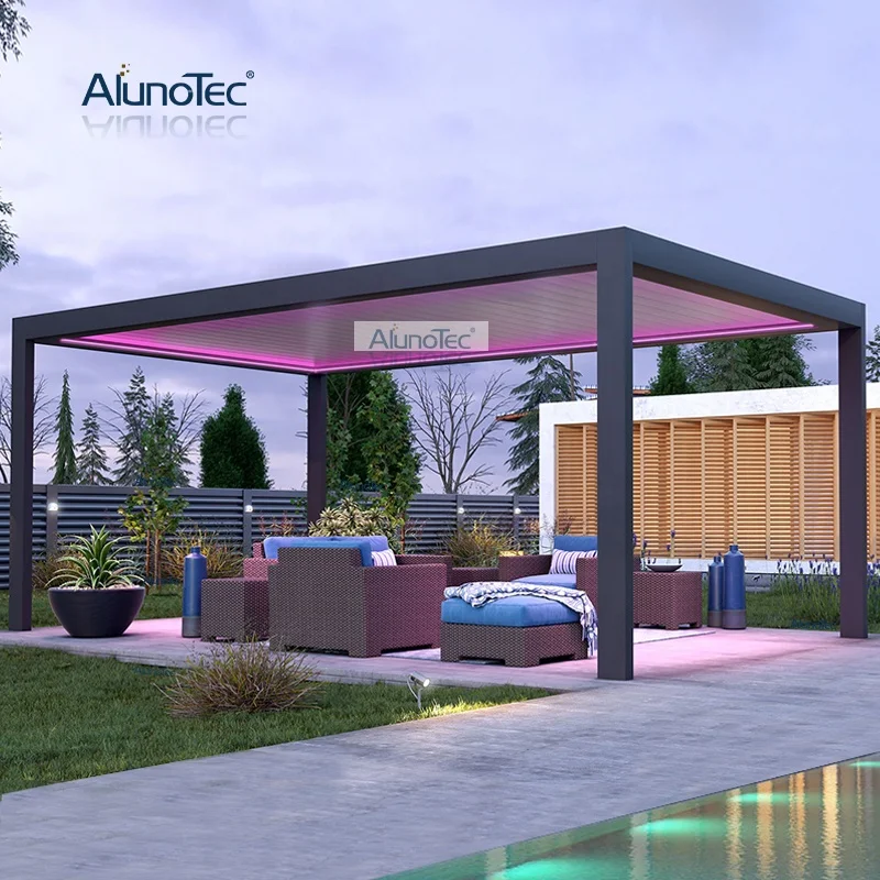 AlunoTec Aluminum Waterproof Louver Gazebo Outdoor Bioclimatic Awning Louvre System Roof Pergola