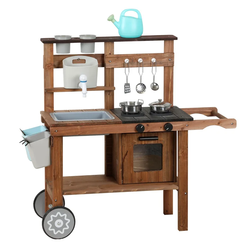 Outdoor kitchen toys interactive educational role play wooden simulation kitchenware wholesale
