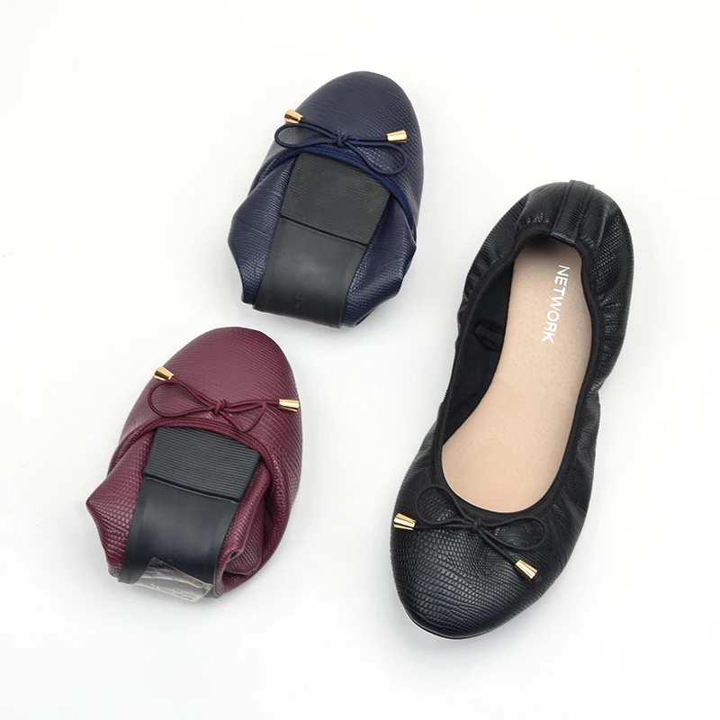 Factory direct sales lizard pattern elastic beautiful ladies shoes ballerinas women flat