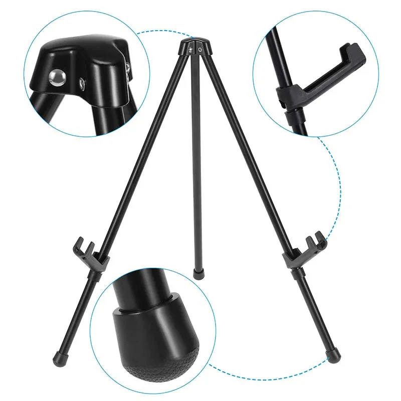 LISI 14in Black Aluminum Table Top Easel Stand Small Portable Tripod For Signs Poster Art Painting
