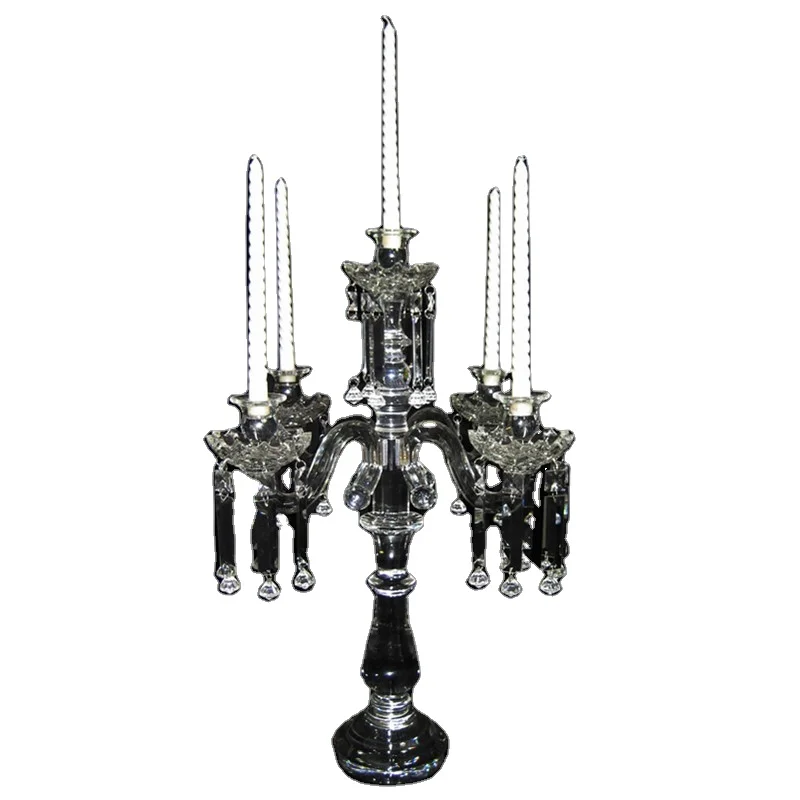 Transparent Antique 3 arms lotus Crystal Candelabra For Religious Activities