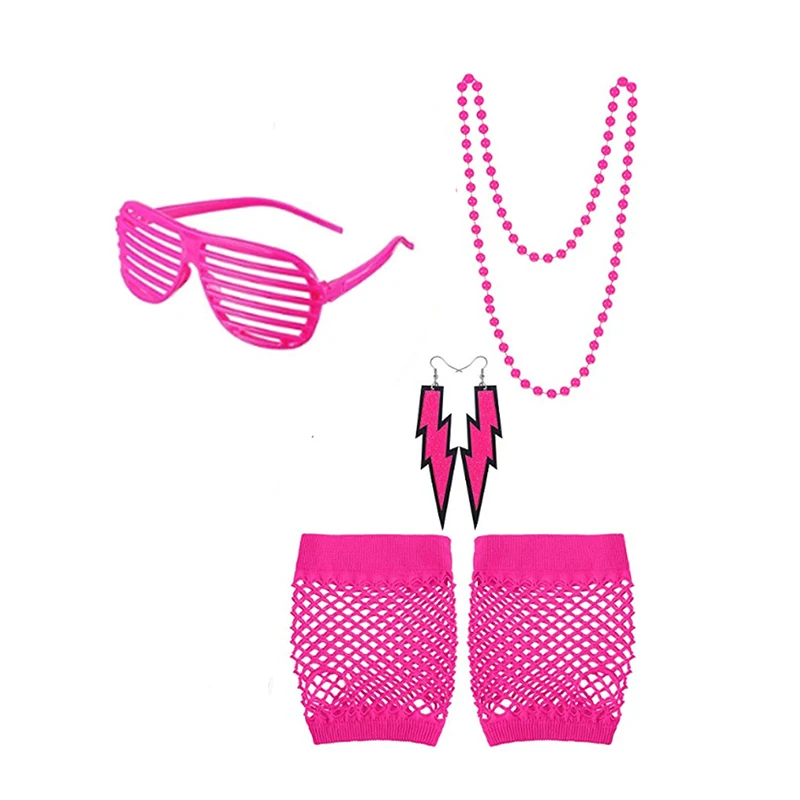 2022 new drop ship 80s Accessories Neon Necklace Fishnet Gloves Headband Bracelet Hen Party Dance Show ECOPARTY