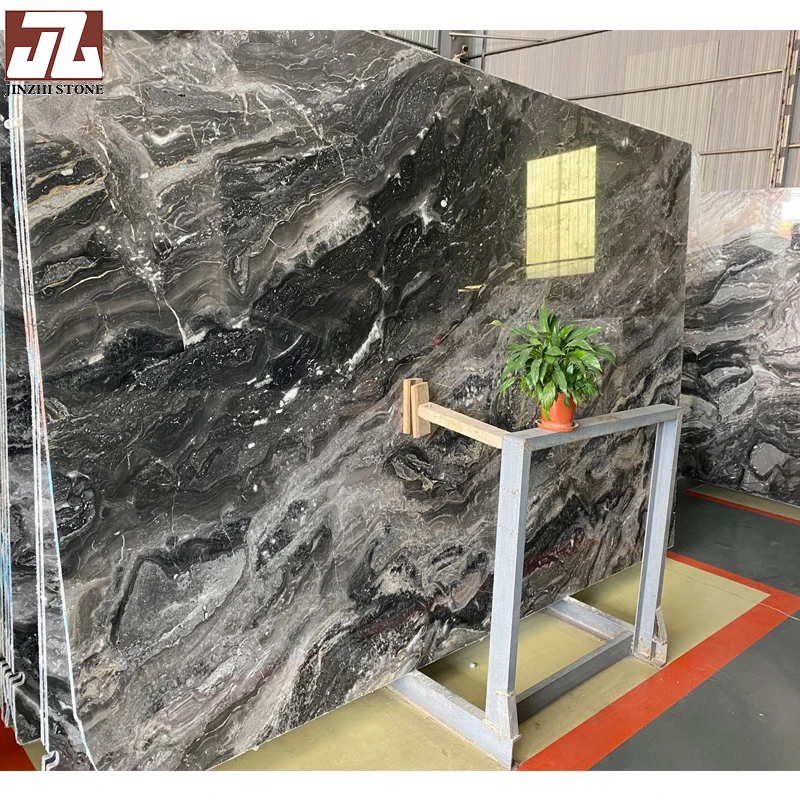 Wave grey marble Natural Stone big slab tile floor wall  stairs step  dining table  marble tile
