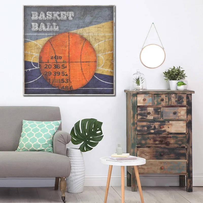 
Football soccer sports print on wooden panel wall art for kid room 