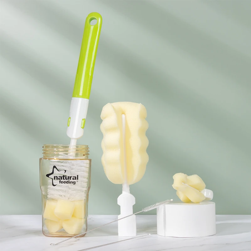 Multi-Fountion  6 Piece Baby Products 360 Degree Baby Feeding Bottle Cleaning Sponge Brush Kit