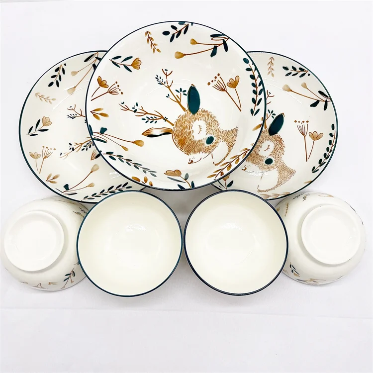 Производители запускают новые продукты, набор керамических чашек и тарелок из 7 частей, набор керамических чашек с узором в виде оленя, керамическая чаша