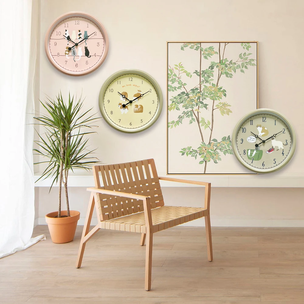 Hot sale Plastic Home Decoration Digital Living room Gifts cute pink Small animals Wall Watch Clock