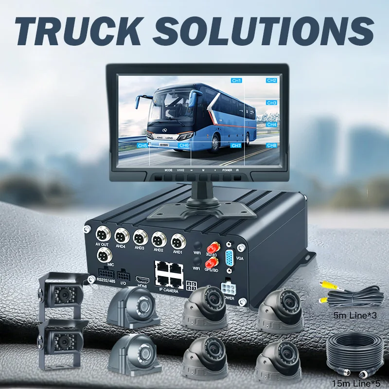Heavy Truck Camera 10 Inch VGA Monitor AHD 4G GPS 8 Channels NVR Solution