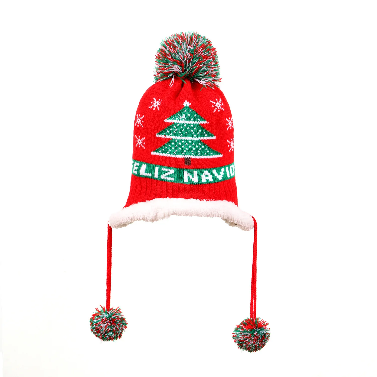 The Amazon sales winter Christmas hat knitted thick warm earflap beanie hats fleece lining pom pom beanie hat