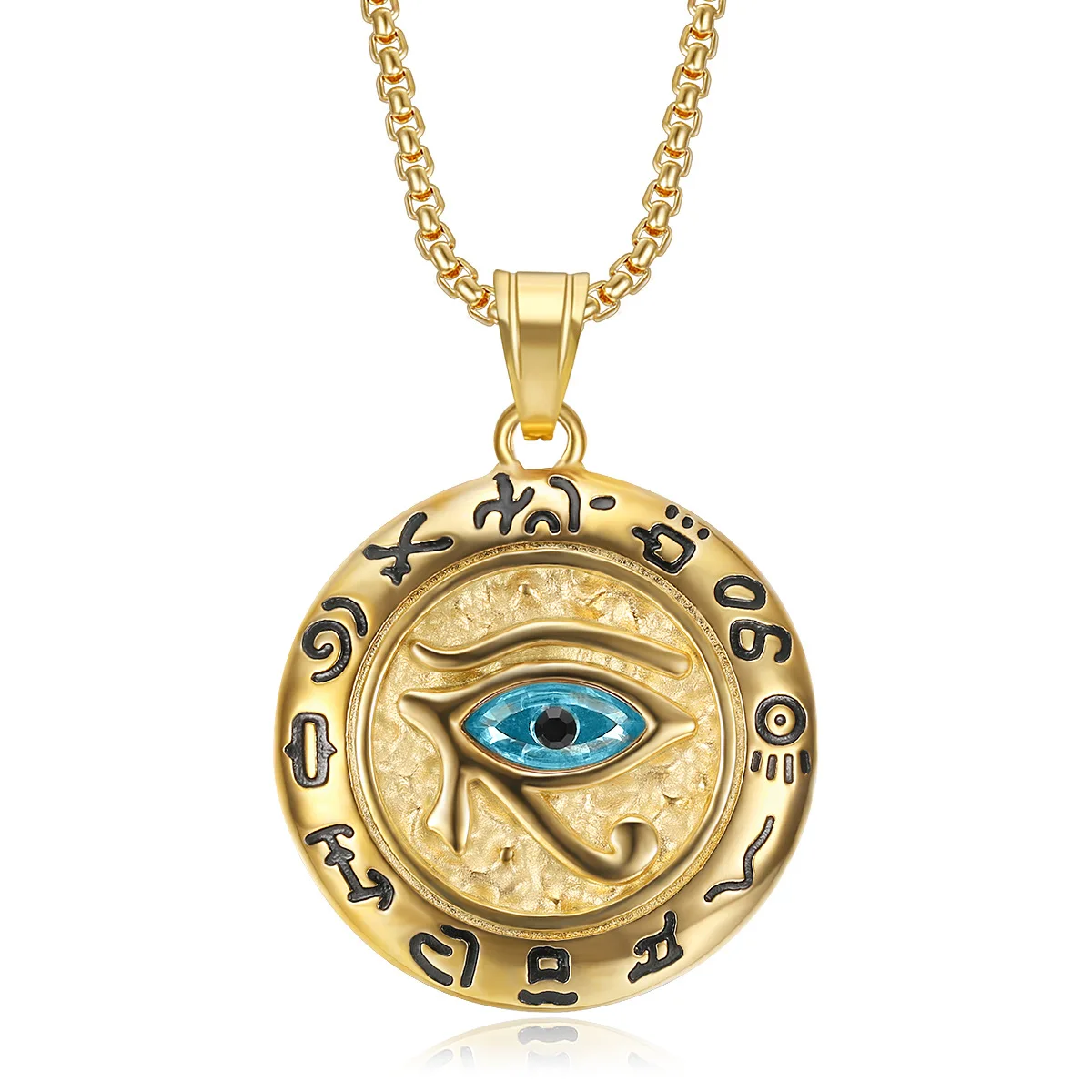 Ancient Egyptian 18K Gold Plated Silver Stainless Steel The Eye Of Horus Jewelry Necklace Medallion Charm Pendant
