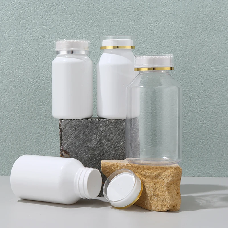 Medicine Pill Bottle Hot Sale Plastic 250ML Screen Printing PET Customized Cosmetic Packing Cylinder white with Screw Cap