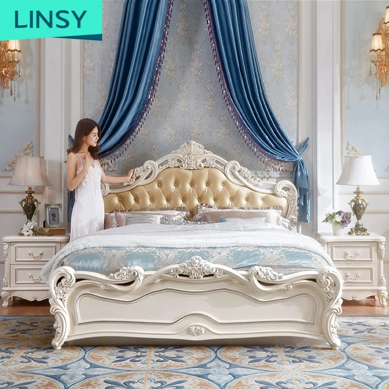 French Wooden Timber Queen Size Leather Modern Bed Frame Furniture