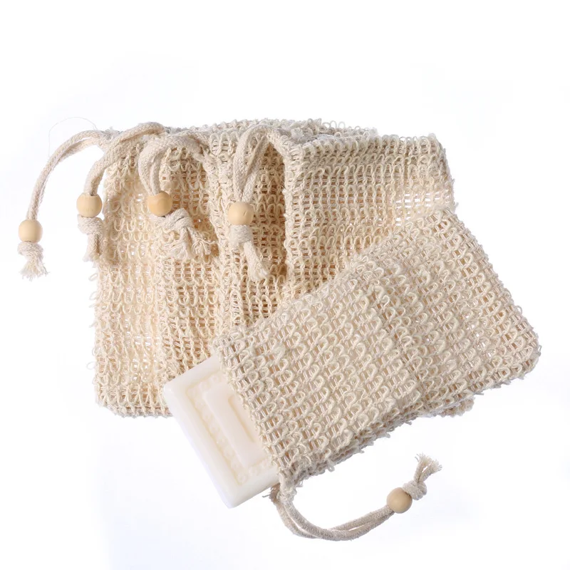 Natural Color Drawstring Organic Exfoliating Soap Pouch For Foaming And Drying Natural Bath Mesh Sisal Soap Bag (1600479650056)