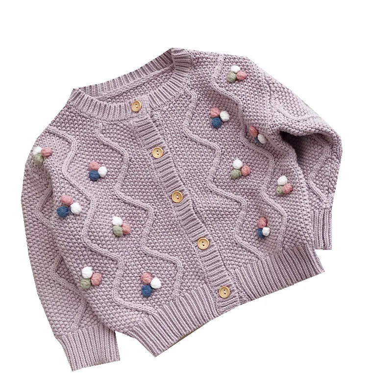 Baby Sweater Kids Girls Sweaters Cardigans White Purple Kids Autumn Winter crewneck Button Coat Knitted Clothes