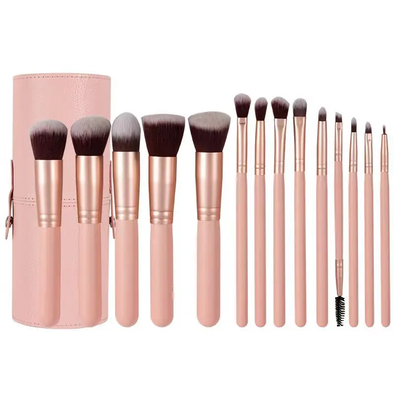 Wholesale 14 Piece Cheap Travel Eye Makeup Brushes Synthetic Vegan Black Gold Makeup Brush Set