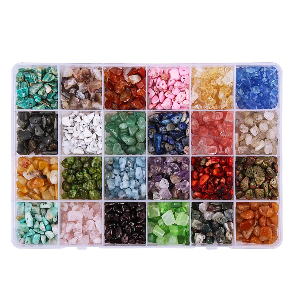 
24 Colors Crystal Beads for Jewelry Making Supplies DIY Waist Bracelets Necklace Kit Irregular Chips Stone Box Set 