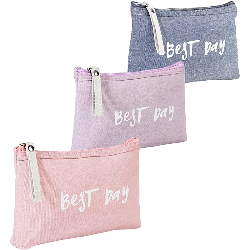 High Quality Cosmetic Make Up Bag Organic Fabric Cotton Canvas Zipper Custom Logo Design Women Travel Makeup Pouch Bag