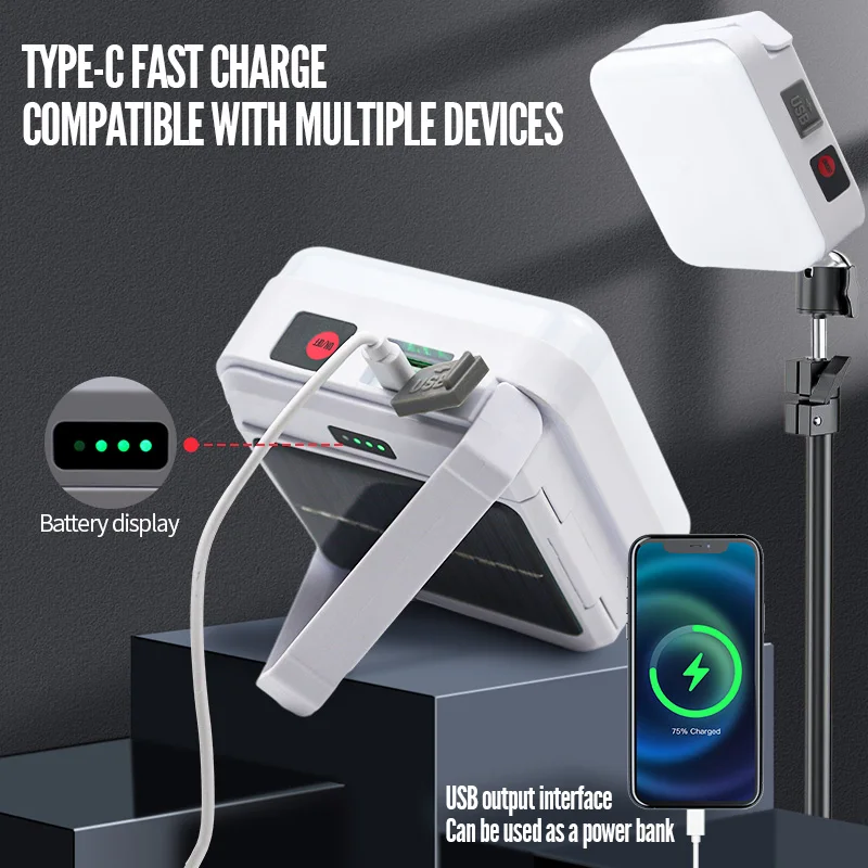 New Outdoor Solar USB Rechargeable Camping Hanging Light Tent Power Outage Emergency Lighting LED Camping Lantern