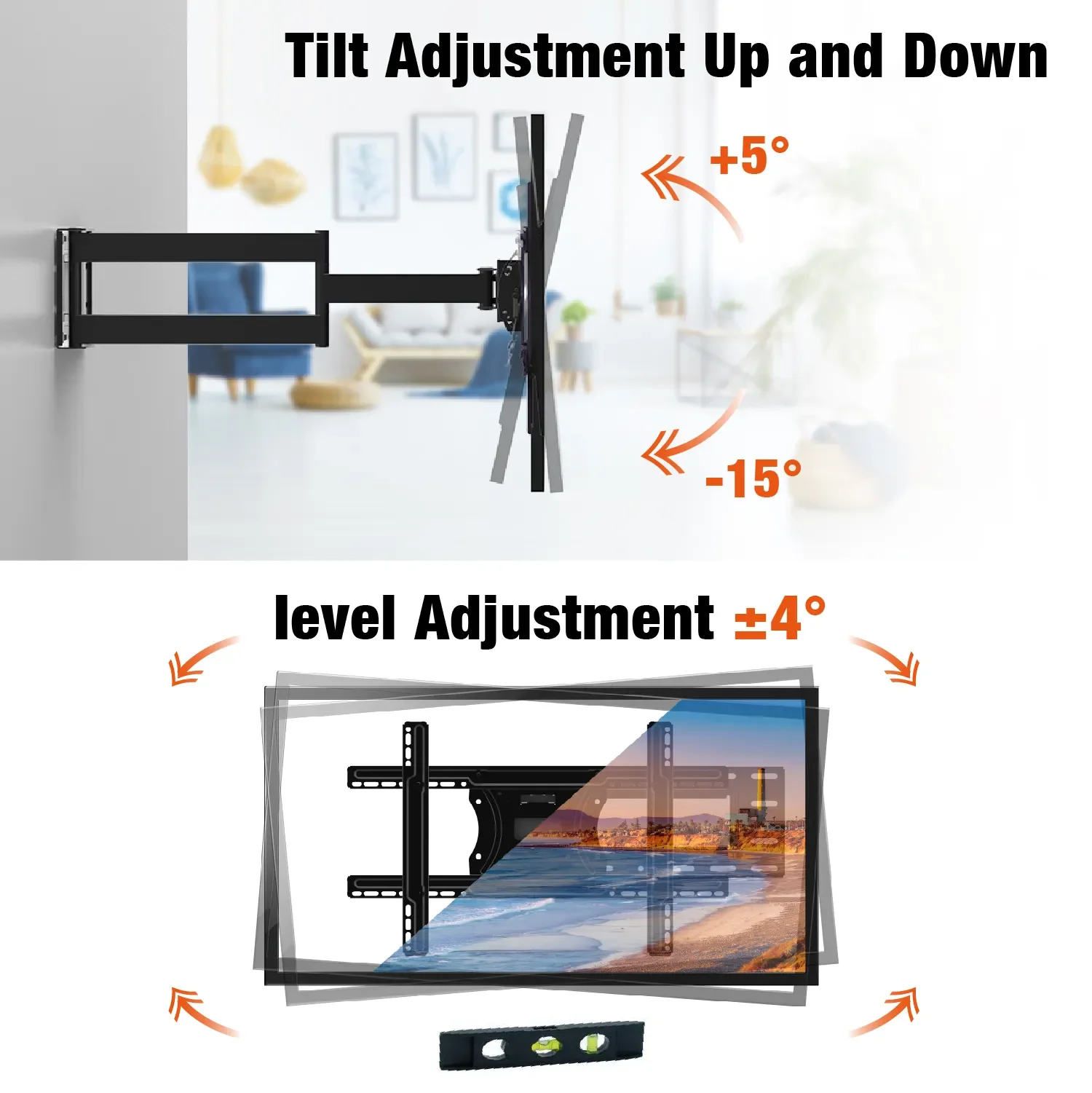CHARMOUNT Hot Selling Universal Full Motion Wall Mount Max VESA 600*400mm Heavy Duty TV Bracket TV Mount