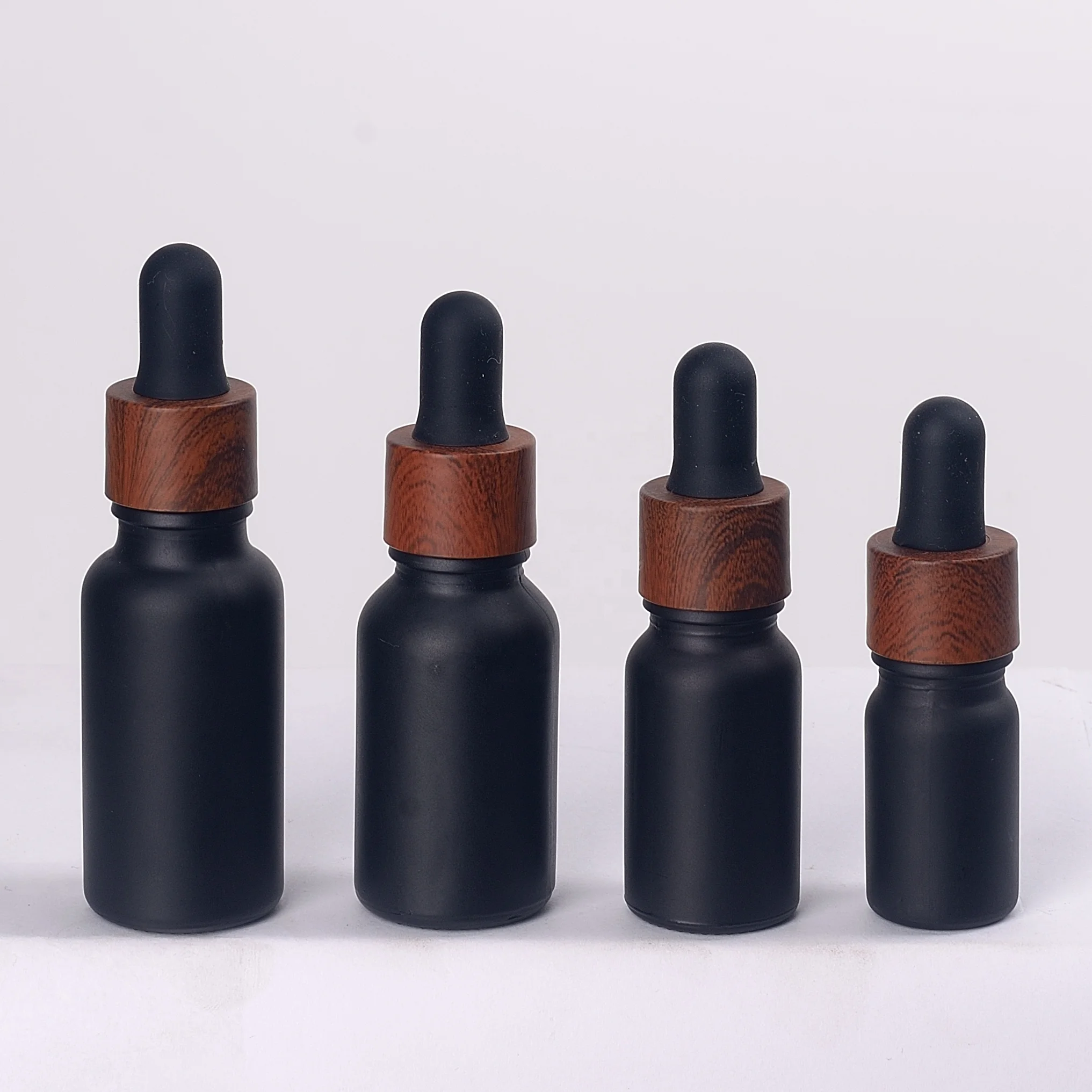 wooden dropper bottle 5 ml 10 ml 15 ml 20 ml matte black glass bottle with wood grain plastic dropper pipette for essential oil