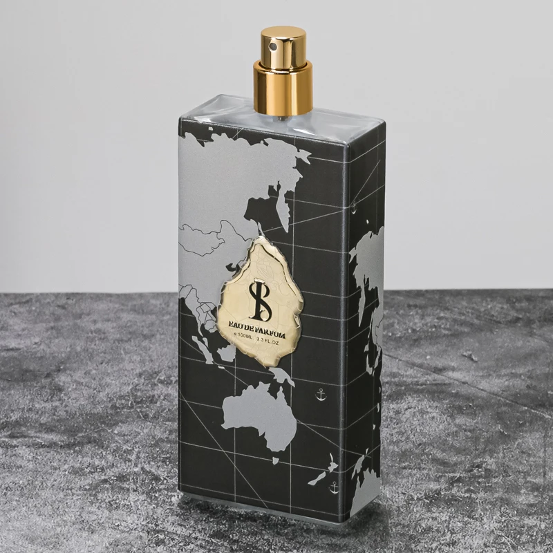 UV Printing World Map Aluminum Nameplate LOGO Luxury Empty Perfume Glass Bottles 100ml