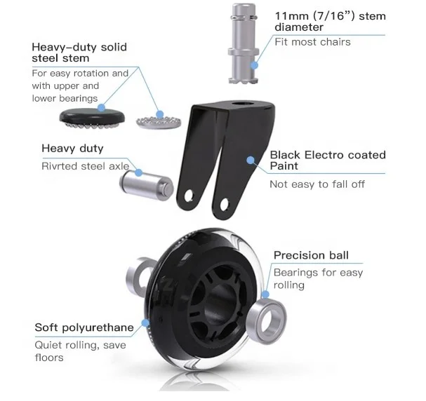 OEM silicone office chair wheel 75 mm hot selling office chair wheel roller caster