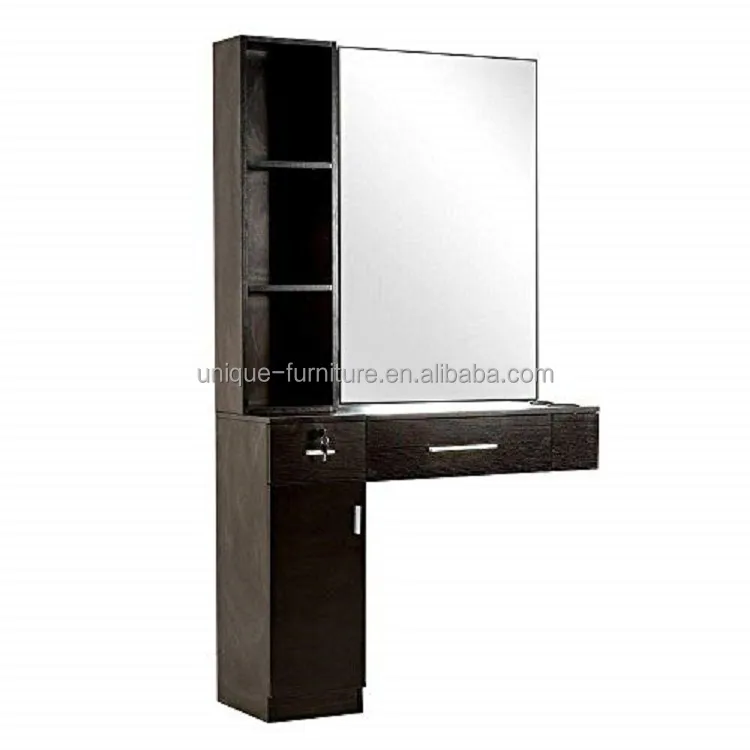 Beauty salon luxury makeup vintage barber styling vanity stylist salon mirror station with cabinet