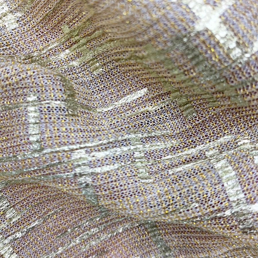 Wholesale high-density knitted lightweight perspective lurex foil  pleated fabric