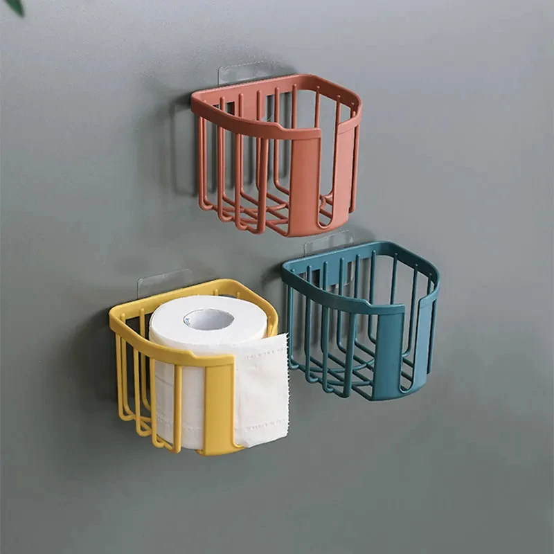 Punch-Free Toilet Paper Shelf Bathroom Kitchen Tissue Box Wall-Mounted Sticky Paper Storage Box Toilet Paper Holder Roll