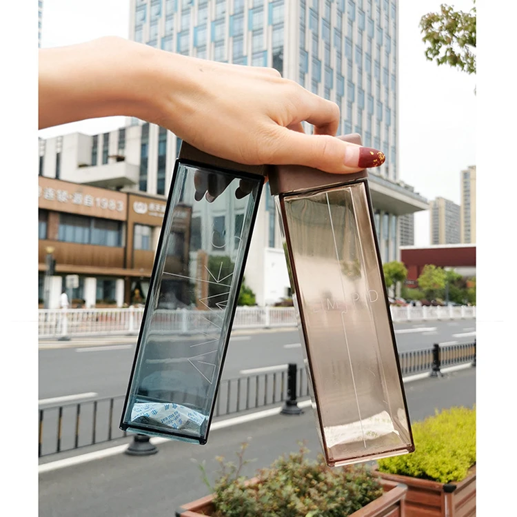 Outdoor Travel Transparent Wood Lid Plastic Square Frosted Water Bottle For Sports