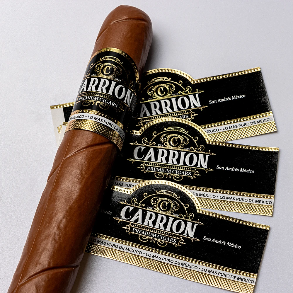 Custom Printing Luxury Cigar Ring High Quality Logo Hot Stamping Gold Foil Embossed Cigar Label Stickers