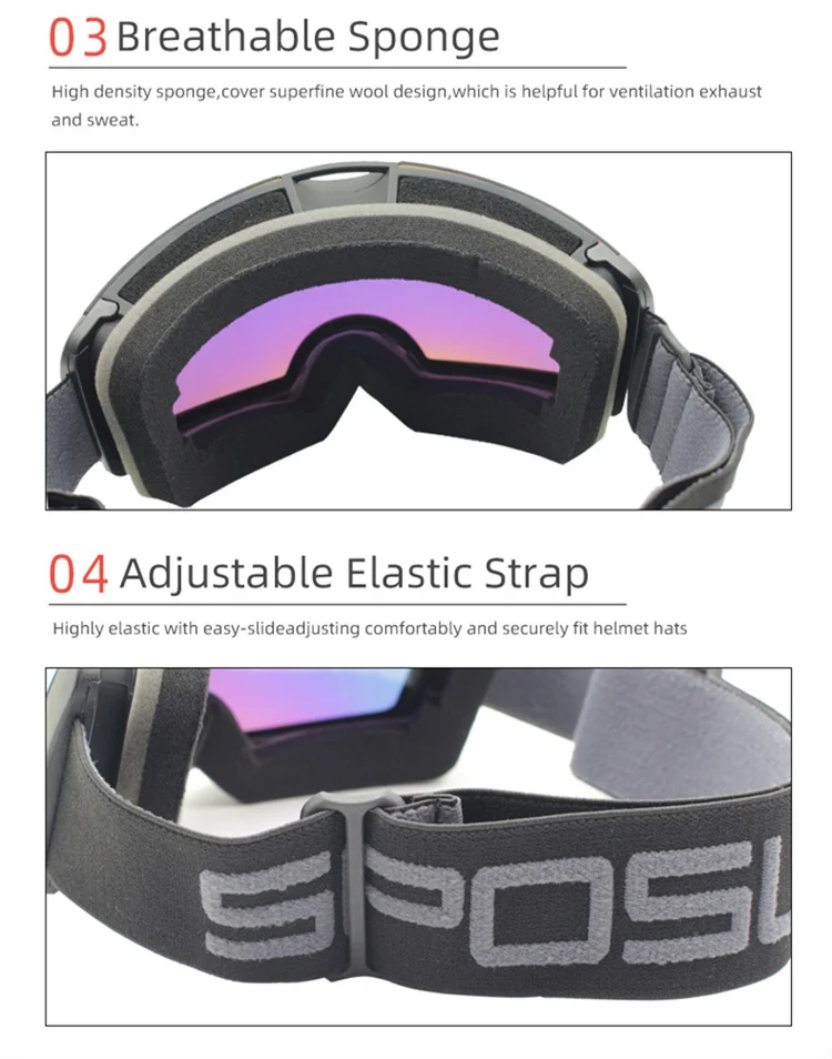 Custom Snowboard Eyewear Remove Lens Anti Fog Fashion Uv400 Protection Ski Goggles Snow Sports Glasses