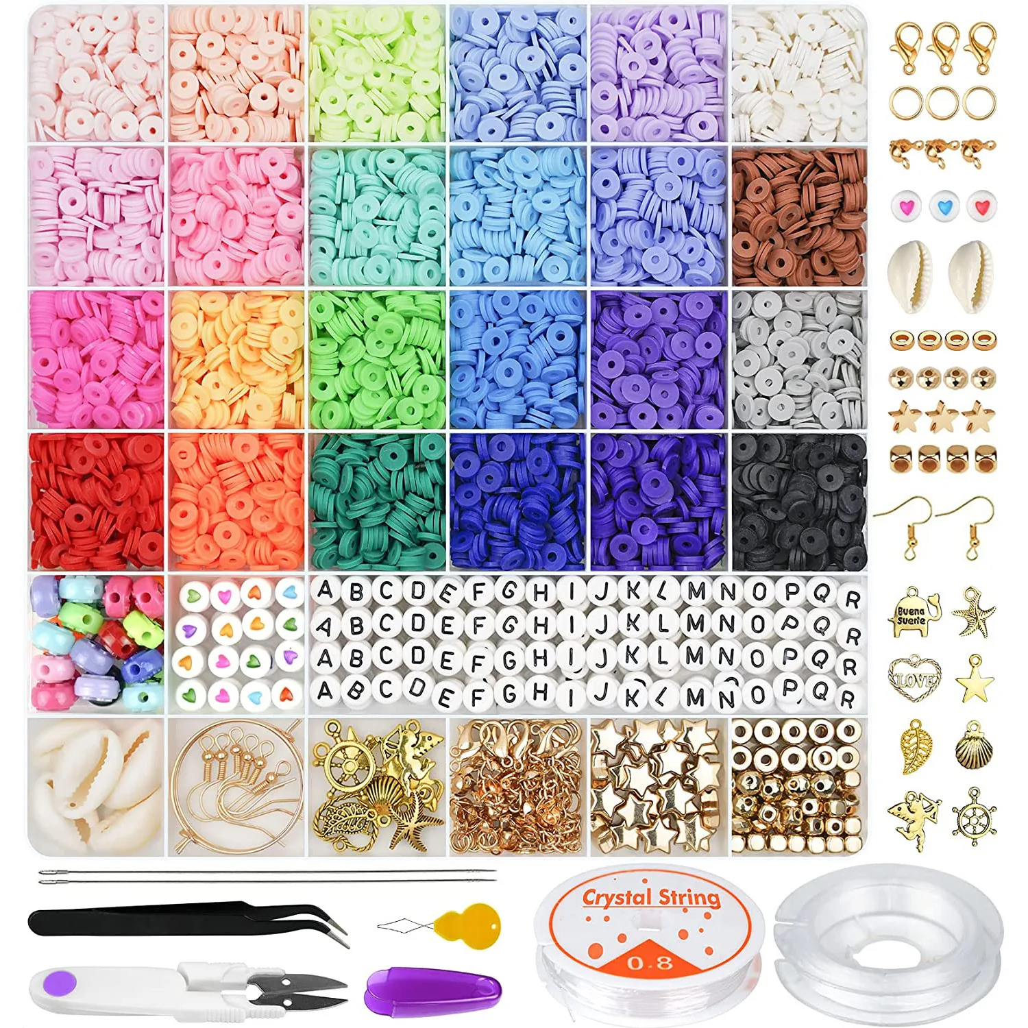 Meihui Art 24 Colors Friendship Bracelet Beads Polymer Heishi Clay Beads Bracelet Making Kit for Jewelry Making