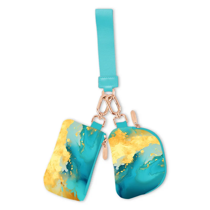 Dual Pouch Zip Around Wallet for Women Portable Purse Mini Coin Pocket Wristlet Portable Tie-dyed Bag Key Chain With Coin Bag