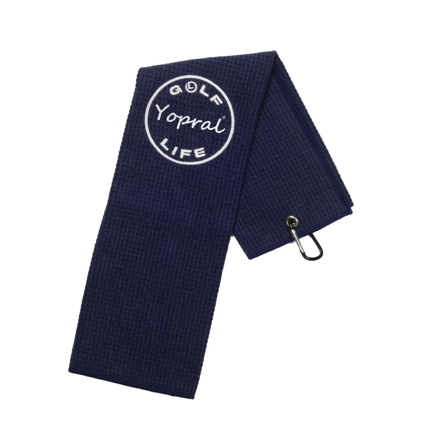 Custom Metal Grommet And Clip Microfiber Waffle Golf Towel Disc Black Embroidered Waffle Golf Towel