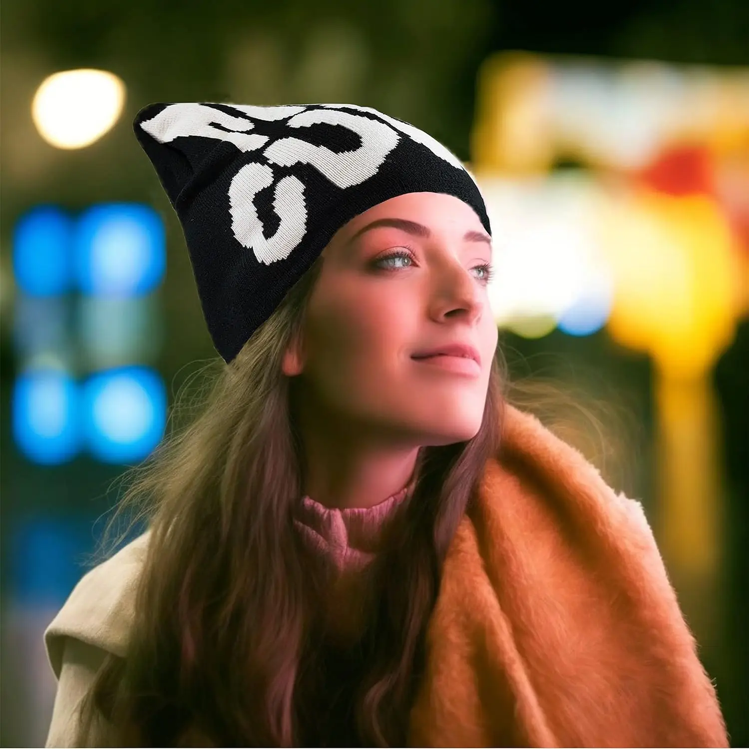 Wholesale Unisex All Over Print Winter Skull Cap Knit Custom Logo Acrylic Knitted Y2K Gothic No Cuffed Beanie Hats