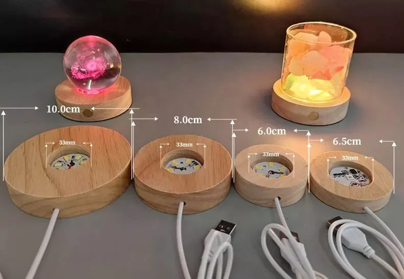 Factory Direct Wholesale Support Custom Size Rechargeable Wood Round Base For Decoration