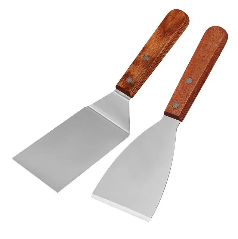 Stainless Steel Metal Spatula Set-Teppaniyaki Spatulas-Griddle Scraper Flat Spatula Pancake Flipper Hamburger Turner