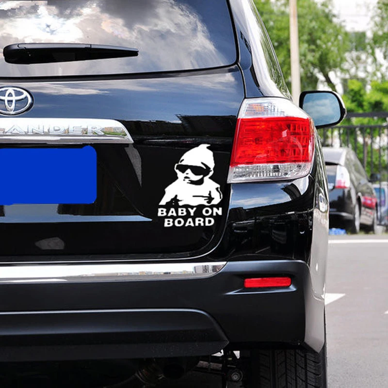 
14*9CM BABY ON BOARD Cool Rear Reflective Sunglasses Child Car Stickers Warning Decals Black/Silver 