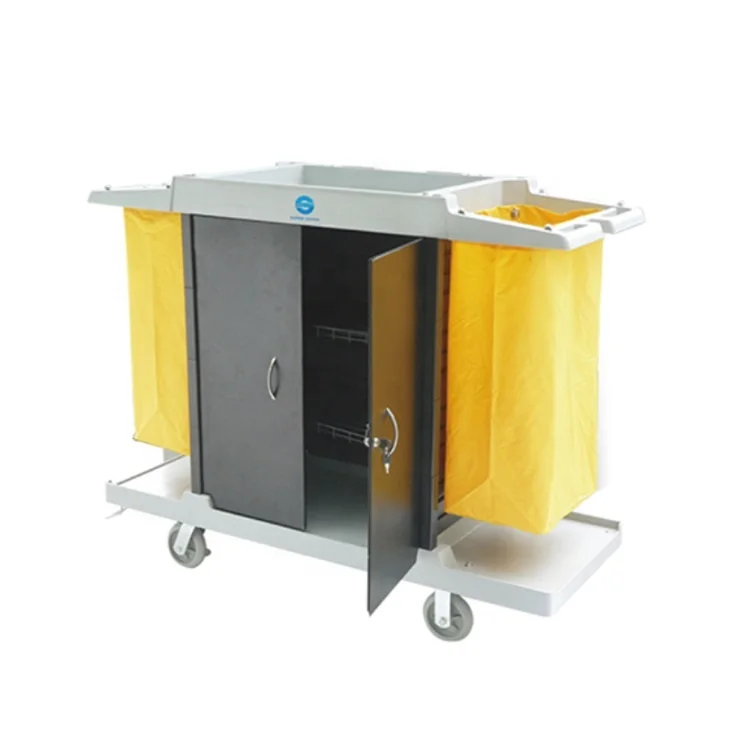 commercial multipurpose new PP material strong and durable easy to clean cleaning cart series big room service trolley with door