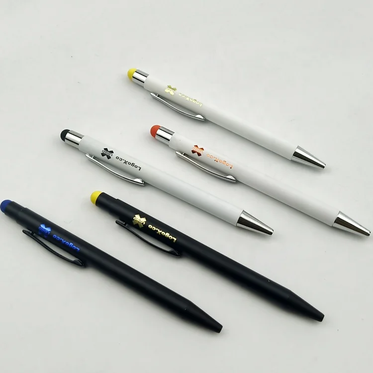 Popular white body gifts aluminum stylus pen laser engraving ball pen with light up logo
