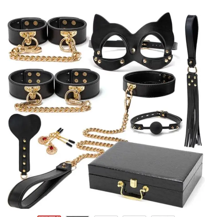 BDSM Bed Bondage Kits Genuine leather Restraint Set Handcuffs Collar Gag Erotic Sex Toys For Women Couples Adult Games