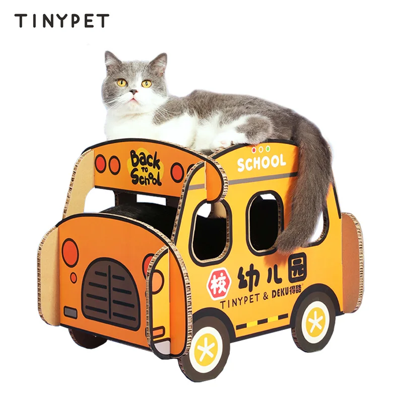TINYPET New Arrival Cardboard Cat Scratcher School Bus Shape Cat Scratch Bed Post Wholesale Cat Accessories