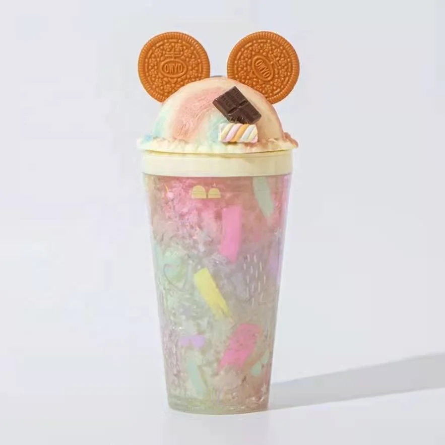 16 oz Double Walled Plastic Dome Lid Mick Ice Cream Ears paper coffee Tumbler Cups with lids and straws