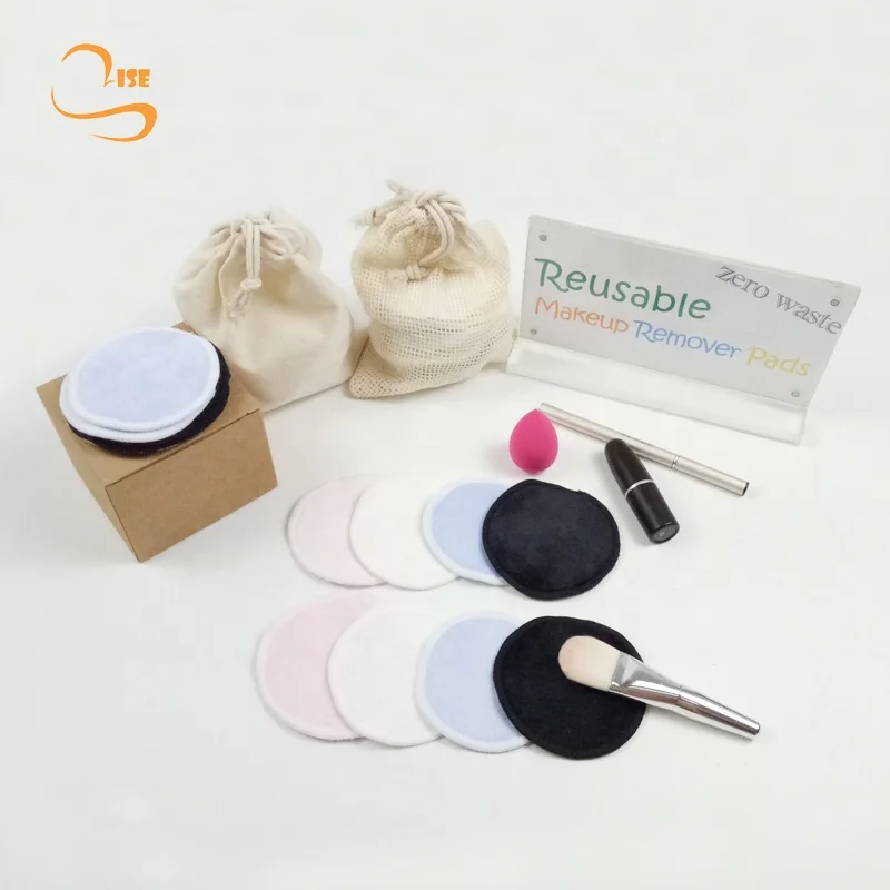 Hot Sales Bamboo Cotton Velvet Face Cleansing Wipes Makeup Pads Reusable Remover Laundry Bag Set